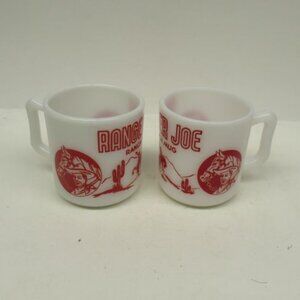 2-Hazel Atlas White with Red Design RANGER JOE RANCH 2 7/8 Inch Childs Mugs